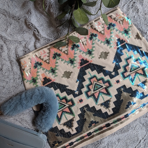 Express Aztec print sequin mini skirt NWOT - Picture 1 of 2